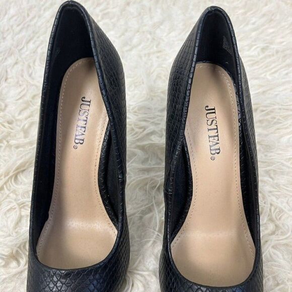Just Fab Fallon 4.5" Black Textured Heel Women's 7.5 Pump Faux Snakeskin NWOT - Picture 6 of 10